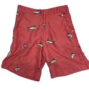 Bermuda Style Coral Fish Print Belt Loops Side Pockets Swim Shorts Size 32‎